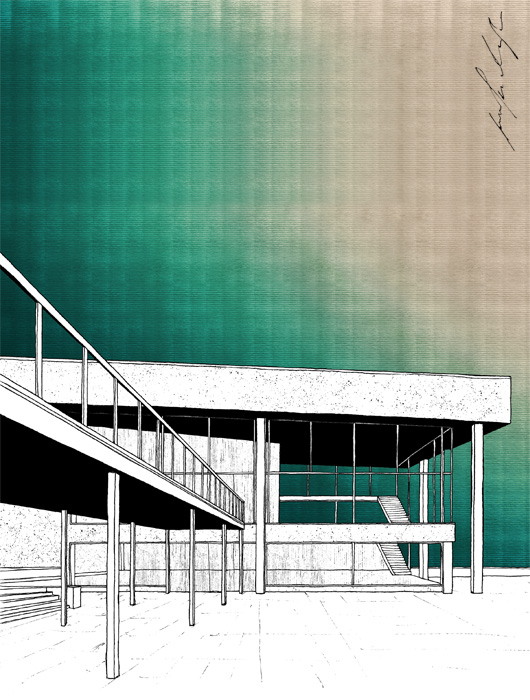 Student City Cultural Center building drawing by Jovana Radujko, brutalist architecture