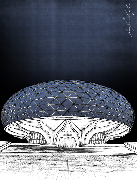 Aeronautical museum building drawing by Jovana Radujko, brutalist architecture