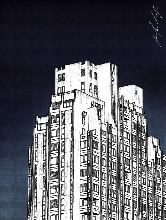 Block 23 New Belgrade building drawing by Jovana Radujko, brutalist architecture