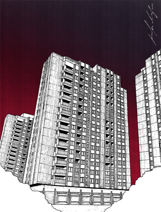 Block 30 New Belgrade building drawing by Jovana Radujko, brutalist architecture