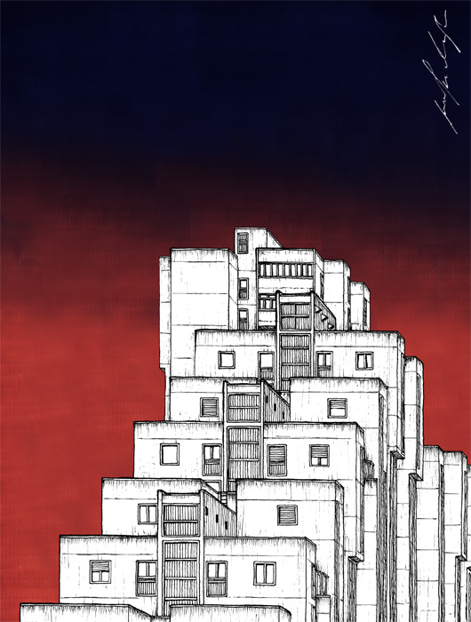 Block 61 building drawing by Jovana Radujko, brutalist architecture