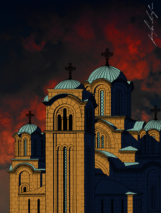 Crkva Svetog Marka, Beograd — hand-drawn illustration by Jovana Radujko