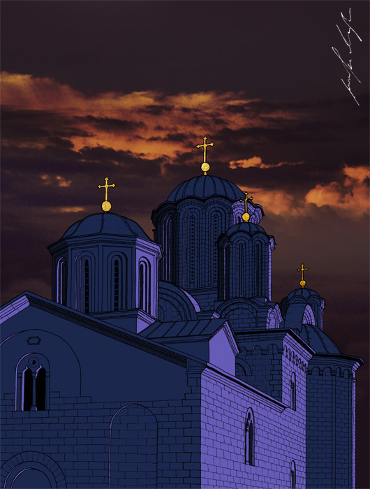 Manasija Monastery Serbia drawing by Jovana Radujko